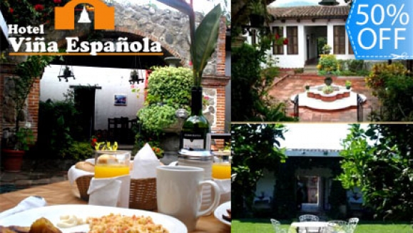 [Image: ¡Paga Q299 en lugar de Q600 por Estadía de una noche para 2 Personas en Habitación Doble o Suite Junior + 2 Desayunos + Impuestos Incluidos en Hotel Viña Española en Antigua Guatemala!m]