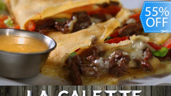 [Image: ¡Paga Q69 en lugar de Q154 por 2 Crepes Saladas Premium de Lomito ó Pollo + 2 Bebidas a Elección en La Galette!m]