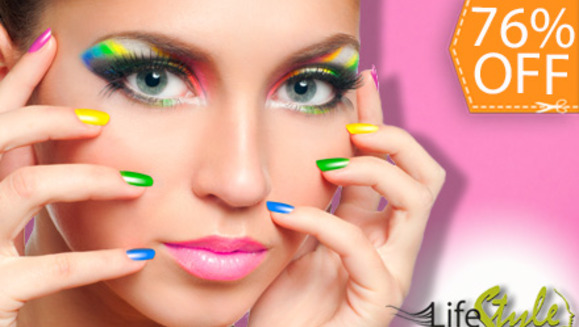 [Image: ¡Paga $12 en lugar de $49 por Maquillaje Permanente CND Shellac + Manicure + Lavado + Tratamiento Premium de Keratina o Aceite de Argán + Secado o Planchado + Depilación de Bozo en Life Style Salón!m]