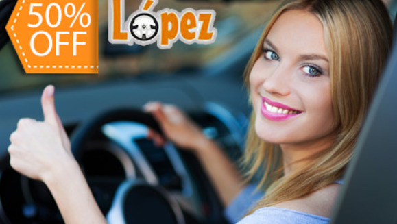 [Image: ¡Paga $59 en lugar de $118 por 12 Clases Prácticas + 5 Clases Teóricas + 2 Instructorías de Mecánica Básica en Escuela de Manejo López!m]