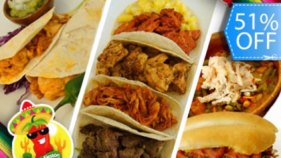 [Image: ¡Paga Q75 en lugar de Q152 por Súper Menú Mexicano para 2 ó 3 Personas que incluye: 4 Tacos  + 2 Gringas + 2 Tortas ó Caldos Tlalpeños ó Sopa de Tortilla + 2  Bebidas a Elección en Don Taco Fiestón!m]