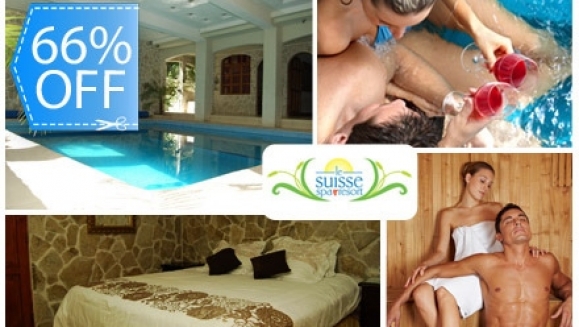 [Image: ¡Paga Q599 en vez de Q1,765 por Estadía para 2 Personas en Habitación con Chimenea + Botella de Vino + 2 Masajes Relajantes + 2 Exfoliaciones Corporales + 2 Mascarillas Faciales + Tés Relajantes + Uso de Instalaciones e Impuestos en Le Suisse Spa!m]