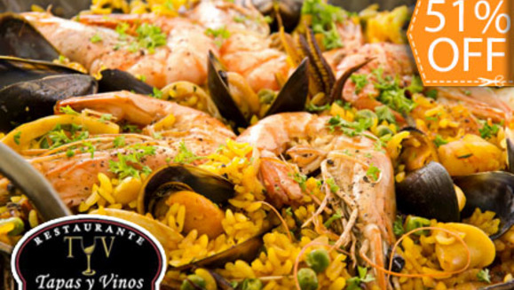 [Image: ¡Paga $25 en lugar de $51 y elige entre la variedad de Paellas para Compartir + 3 bebidas en Tapas y Vinos!m]