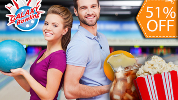 [Image: ¡Paga $11 en lugar de $22.50 por 1 hora de boliche + 2 Pares de Zapatos + 1 Bowl de Palomitas + 1 Pichel de Soda en Galaxy Bowling!m]