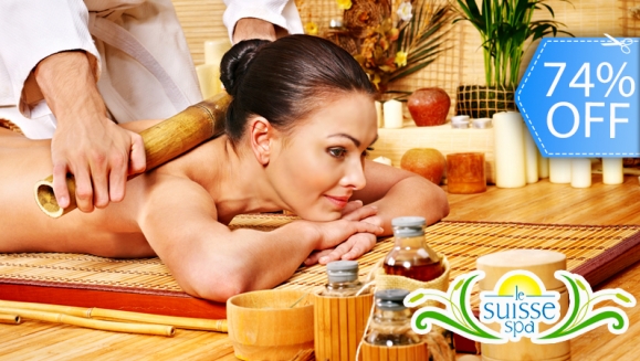 [Image: ¡Paga Q189 en lugar de Q725 por un Día de Spa : Sauna, Jacuzzi e Hidroterapia + Masaje de Bambuterapia + Mascarilla Facial Mineralizante + Té Relajante en Le Suisse Spa!m]