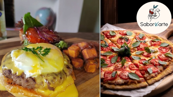 [Image: ¡Paga Q99 en Lugar de Q210 por Menú Gourmet para 2 con Pizza Artesanal de Especialidad a Elección o 2 Hamburguesas Gourmet + 2 Bebidas Naturales!m]