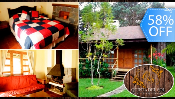 [Image: ¡Inolvidable Estadía Romántica! ¡Paga Q395 en vez de Q935 por Estadía para 2 Personas en Cabaña Equipada con Sala, Chimenea, Balcón y Más + 2 Desayunos + Decoración  Especial e Impuestos Incluidos en Hotel Quinta del Sol!m]