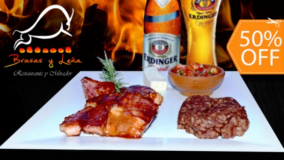 [Image: ¡Paga $21 en lugar de $41.90 por 2 Platos de Costilla Importada + 4 Cervezas Alemanas a Elección entre: Erdinger, Bitburger, Licher o 1 litro de Exquisita Sangría en Restaurante de Montaña Brasas y Leña!m]