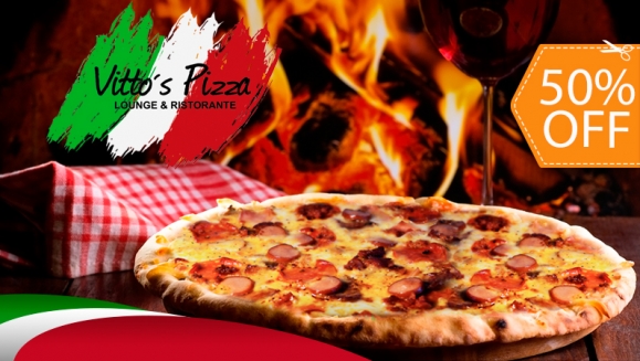 [Image: ¡Paga $11 y Consume $21.98 en Banquete para 2 Personas que Incluye: 1 Pizza Grande con Ingredientes a Elección + 1 Orden de Pan con Ajo + 2 Sodas en Vitto´s Pizza! ¡Solo 303 Cupones Disponibles!m]