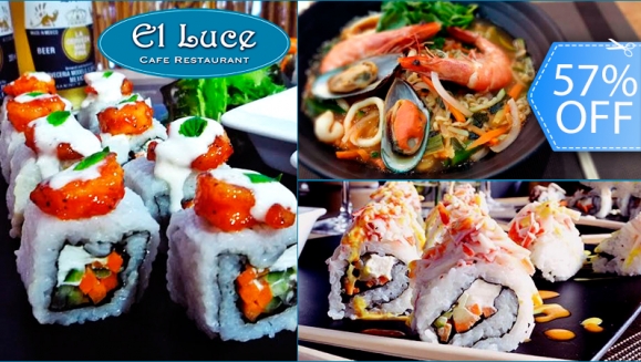 [Image: ¡Paga Q99 en lugar de Q230 por Exquisito Menú de Sushi y Mariscos para 2 que Incluye: 2 Sushi Roll a Elección o 1 Sushi Roll + 1 Seefood Noodle (Sopa de Mariscos Premium) + 4 Cervezas Modelo Especial o Pichel de Naranjada o Limonada en El Luce!m]