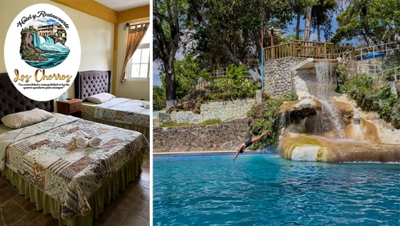 [Imagen:¡Paga Q360 en Lugar de Q620 por Estadía para 2 Personas Durante 3 Días y 2 Noches en Hotel Los Chorros + Daypass en Balneario Natural con Piscinas, Cascada Natural, Áreas Recreativas y Mas!]