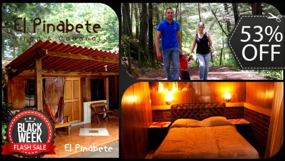 [Image: ¡Paga $55 en vez de $116 por Estadía de 1 Noche para 4 Personas + 4 Desayunos + Plato de Bocas a Elección + 4 Cafés + 1 Tour en el Bosque + Fogata Nocturna y Más en El Pinabete, Finca y Cabañas, Chalatenango! ¡Solo 38 Cupones Disponibles!m]