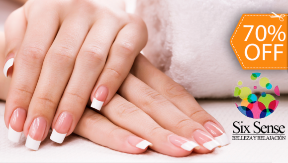 [Image: ¡Paga $12.50 en lugar de $42 por Set de Uñas Acrílicas OPI + Exfoliación + Mascarilla de Menta en Manos + Brillo Permanente + Pedicure Spa + Parafina en Pies en Six Sense!m]