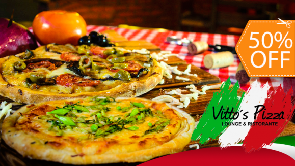 [Image: ¡Paga $10.50 en lugar de $20.99 por Banquete para 2 Personas que Incluye: 2 Pizzas Personales con Ingredientes a Elección + 1 Orden de Pan con Ajo + 2 Bebidas en Vitto´s Pizza! ¡Solo 403 Cupones Disponibles!m]