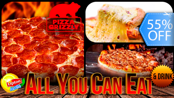 [Image: ¡REGRESA La Deliciosa Comilona! ¡Paga Q39.99 en lugar de Q88 por Exquisito Buffet ALL YOU CAN EAT de Pizza + ALL YOU CAN DRINK de Té Frío ó Gaseosa + Bola de Helado en Todos los Restaurantes Temáticos de Pizza Grizzly!m]