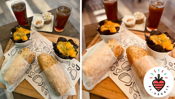 [Image: ¡Una Explosión de Sabor Vegano! ¡Paga $11 en Lugar de $22 por 2 Burritos Veganos + 2 Órdenes de Nachos con Queso + 2 Tés Helados + 2 Cupcakes!m]