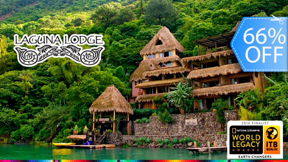 [Image: ¡Paga Q1,218 en vez de Q3,611 por Estadía para 2 Personas + 2 Desayunos + Uso de Kayacs y Canoas + Coctel de Bienvenida + Entrada a Reserva Natural y más en el Hotel 5 Estrellas Laguna Lodge Eco Resort en Atitlán!m]