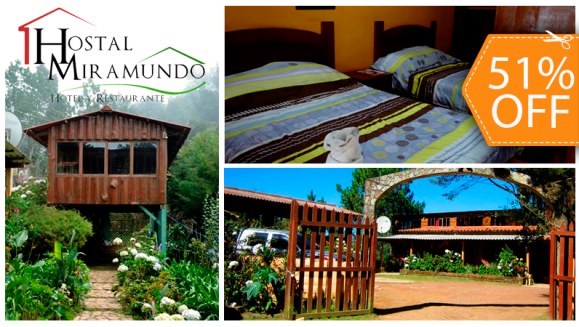[Image: ¡Paga $55 en lugar de $113 por Estadía de 1 Noche para 4 personas + 4 Desayunos + 4 Cenas en Hostal Miramundo en Chalatenango! ¡SOLO 118 CUPONES DISPONIBLES!m]