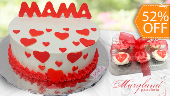[Image: ¡Paga $26 en lugar de $54 por Pastel Decorado para Mamá de 25 Porciones con Relleno Premium + Caja de 6 Cupcakes Decorados de Maryland!m]