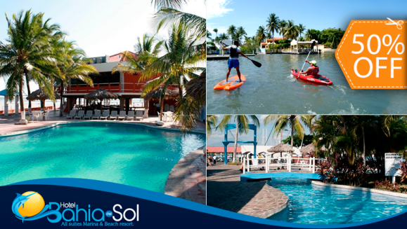 [Image: ¡Paga $59 en lugar de $118 por Estadía de 1 Noche para 2 Adultos y 1 Niño + 3 Desayunos + Uso de Kayak o Paddle Board por 30 Minutos en Hotel Bahía del Sol!m]