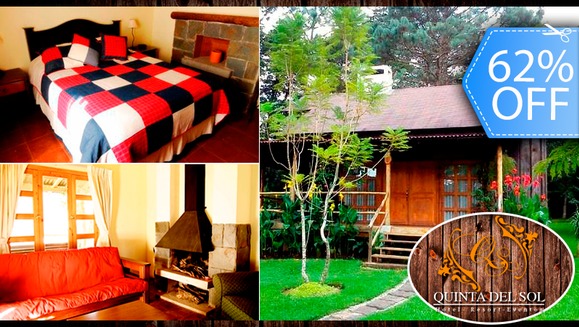 [Image: ¡Paga Q395 en vez de Q1,026 por Estadía para 2 personas en Cabaña Jr. Equipada con Sala, Chimenea, Balcón y Más + 2 Desayunos en Hotel Quinta del Sol!m]