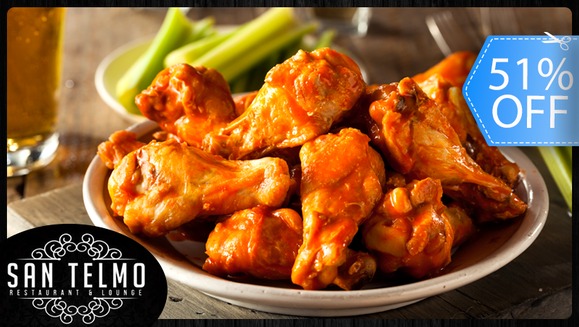 [Image: ¡Paga Q79 en vez de Q160 por Combo de 20 Alitas de Especialidad a Elección (Originales San Telmo Spicy, Barbacoa o Búfalo o Empanizadas con Honey Mustard o Salsa Chiltepe) Acompañadas de Apio y Zanahoria + 2 Cervezas en Restaurante San Telmo!m]