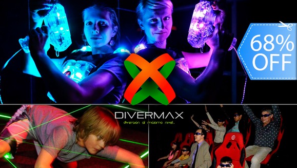 [Image: ¡Paga Q80 en lugar de Q250 por 1 Día de Diversión para 2 Personas con 2 Brazaletes para Uso Ilimitado en las Atracciones Láser Tag, Láser Maze y Cinema 7D en Divermax!m]