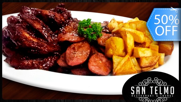 [Image: ¡Paga Q115 en vez de Q230 por Sampler Futbolero para 3 que Incluye: 1 Libra de Alitas en Salsa Barbacoa o Búfalo + 8 Onzas de Chorizo Argentino + 1 Porción Grande de Papas Fritas + 3 Cervezas (Gallo o Cabro) o Bebida Natural en Restaurante San Telmo!m]