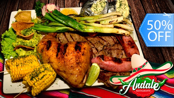 [Image: ¡Paga Q162 en lugar de Q325 por Parrillada de Carnes para 3 con: ½ Lb. de Lomito + ½ Lb de Puyazo + ½ Lb de Pollo + ½ Lb de Chorizo Argentino + Elote + Papas al Vapor + Cebollines + Aguacate + Tortillas + Pichel de Bebida Natural en Taquería Ándale!m]