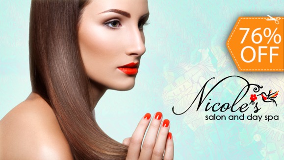 [Image: ¡Paga $10 en lugar de $42 por Tratamiento de Keratina + Lavado + Planchado o Secado + Corte o Limpieza de Puntas + Manicure + Esmaltado en Nicole´s Salon and Day Spa!m]