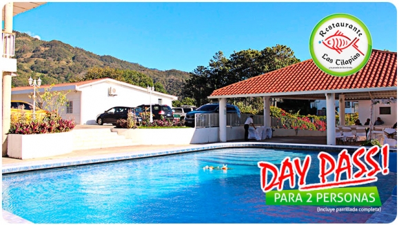 [Image: ¡Paga $20 en Vez de $40 por Day Pass + Parrillada para 2 Personas que Incluye: Uso de la Piscina + Entrada de Yuca Frita o Nachos + 6 Oz. de Lomito + 6 Oz. de Pollo + Chorizos + Casamiento + Papas + Cuajada + Chirmol + Tortillas + 4 Bebidas!m]
