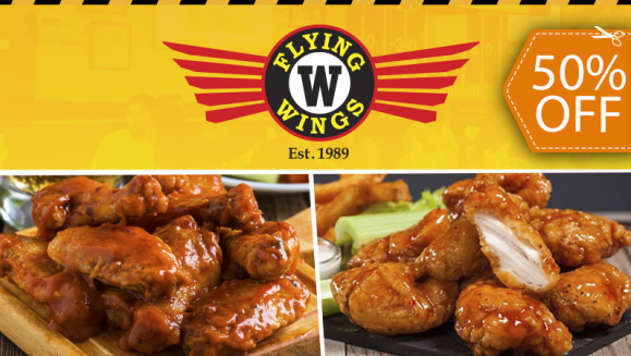 [Image: ¡Paga $11 en lugar de $22 por 2 Órdenes de Alitas o Boneless con Salsa a Elección + 1 Entrada de Cheesy Bacon Fries + 2 Sodas Con Refill! ¡Sólo 1500 cupones disponibles!m]