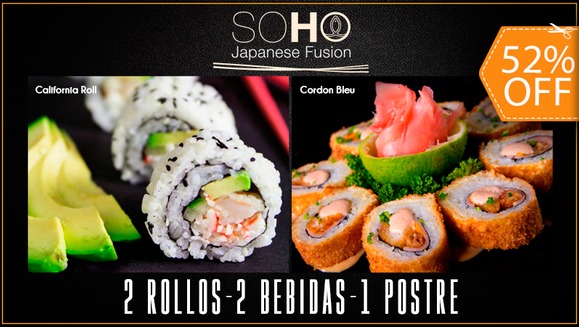 [Image: ¡Paga $12.50 en lugar de $25.86 por Menú de Sushi para 2 con: 1 California Roll + Cordon Bleu Roll + 1 Brownie Tempura + 2 Bebidas con Refill! ¡SÓLO 1,000 CUPONES DISPONIBLES!m]