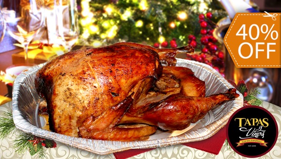 [Image: ¡Paga $90 en lugar de $150 por Banquete de Fin de Año hasta para 12 personas que Incluye: 1 Pavo Horneado en Leña de 12-13 Libras o Lomo de Cerdo Relleno + 2 Botellas de Salsa Criolla o Ciruela + 1 Bandeja de Arroz + 1 Ensalada Tradicional o Verde!m]