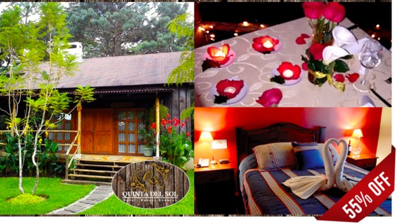 [Image: ¡Inolvidable Estadía Romántica! ¡Paga Q485 en vez de Q1,080 por Estadía para 2 Personas en Cabaña Jr. Equipada con Sala, Chimenea y Balcón + 2 Cenas a Elección + Botella de Vino + Decoración Romántica con Pétalos de Rosa y Velas!m]