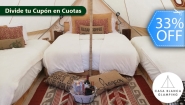 [Imagen:¡Paga Q799 en Lugar de Q1,195 por Estadía para 4 en Carpa de Lujo Equipada con: Deck Privado + Camas + Baño + Churrasquera + Utensilios de Cocina + Filtro de Agua + Fogata + Uso de Jacuzzi y Más!]